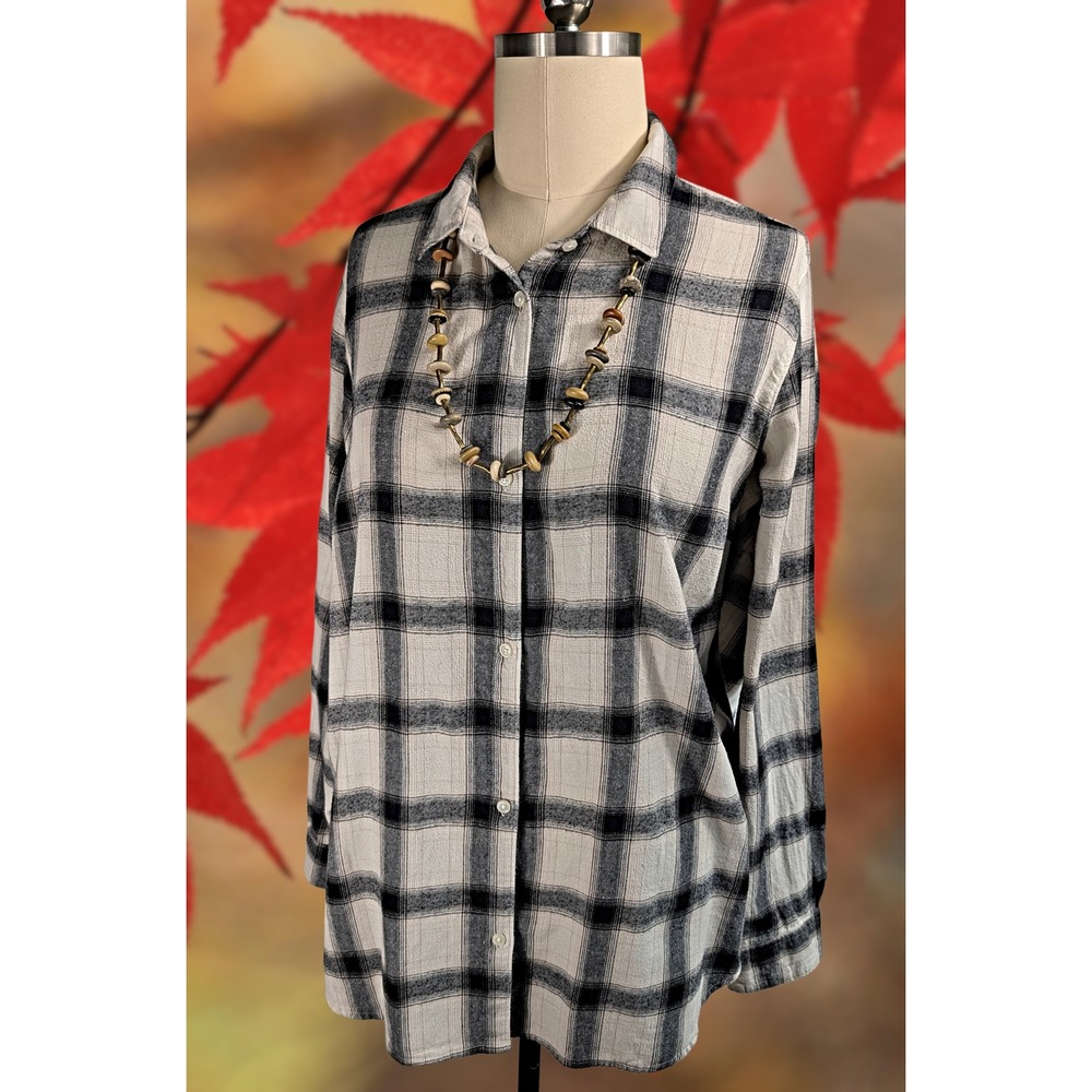 Old Navy XXL TALL The Classic Shirt Tall Plaid Button Down Cotton Cream Black